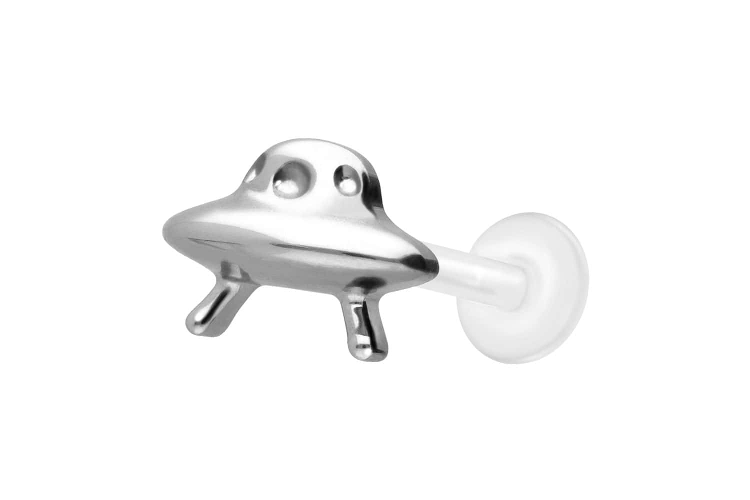 PTFE Labret Piercing mit Innengewinde + Titan-Aufsatz UFO